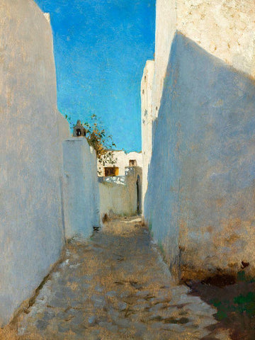 A Moroccan Street Scene White Modern Wood Framed Art Print with Double Matting by Sargent, John Singer