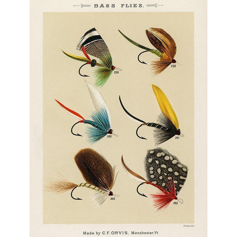 Bass Fishing Flies I from Favorite Flies and Their Histories Gold Ornate Wood Framed Art Print with Double Matting by Marbury, Mary Orvis