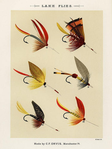 Lake Fishing Flies II from Favorite Flies and Their Histories Black Ornate Wood Framed Art Print with Double Matting by Marbury, Mary Orvis