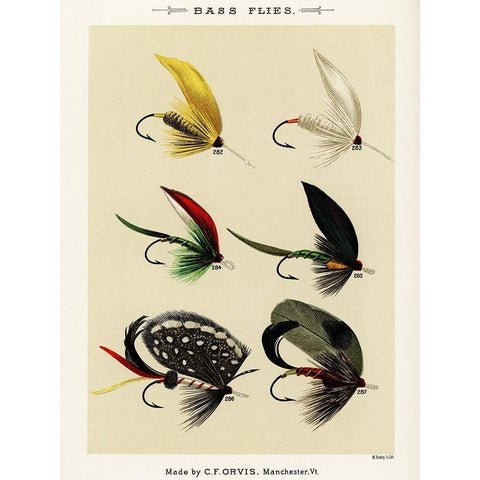 Bass Fishing Flies VI from Favorite Flies and Their Histories Gold Ornate Wood Framed Art Print with Double Matting by Marbury, Mary Orvis