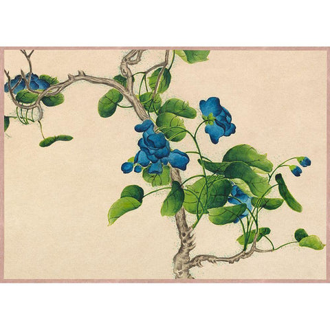 Climbing Blue Flowers  Gold Ornate Wood Framed Art Print with Double Matting by Ruoai, Zhang