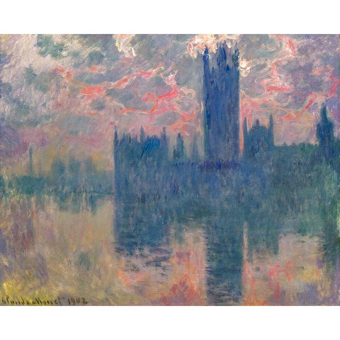Houses of Parliament-Sunset 1902 Gold Ornate Wood Framed Art Print with Double Matting by Monet, Claude