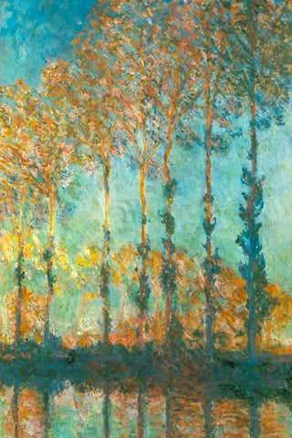 Poplars on River Epte 1891 White Modern Wood Framed Art Print with Double Matting by Monet, Claude