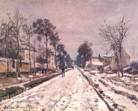 Road to Louveciennes in snow 1869 White Modern Wood Framed Art Print with Double Matting by Monet, Claude