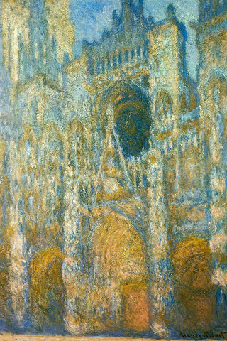Rouen Cathedral at dawn 1894 White Modern Wood Framed Art Print with Double Matting by Monet, Claude