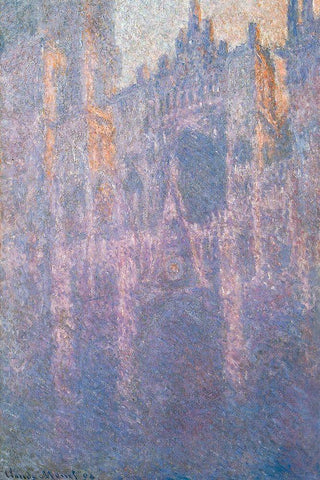 Rouen Cathedral-morning mist 1894 White Modern Wood Framed Art Print with Double Matting by Monet, Claude