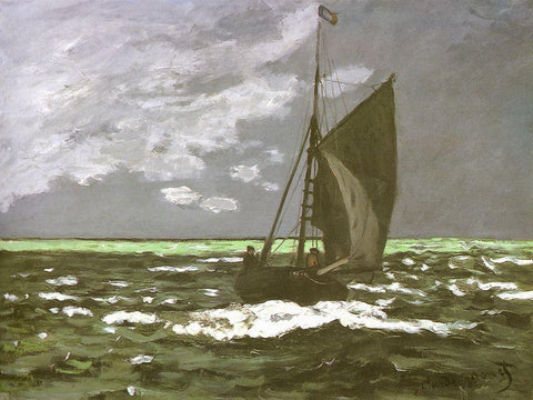Seascape-storm 1866 White Modern Wood Framed Art Print with Double Matting by Monet, Claude