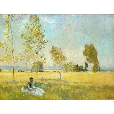 Summer-The Meadow 1874 Black Modern Wood Framed Art Print with Double Matting by Monet, Claude