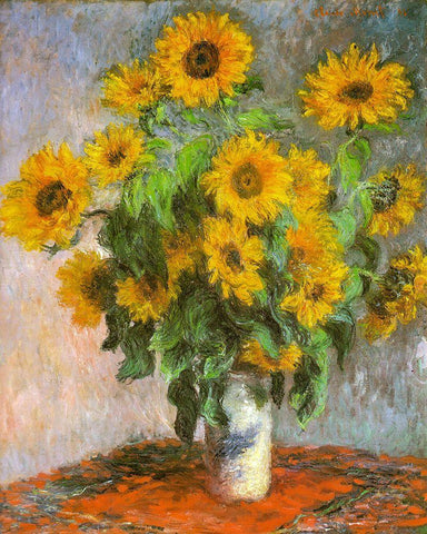 Sunflowers 1881 Black Ornate Wood Framed Art Print with Double Matting by Monet, Claude