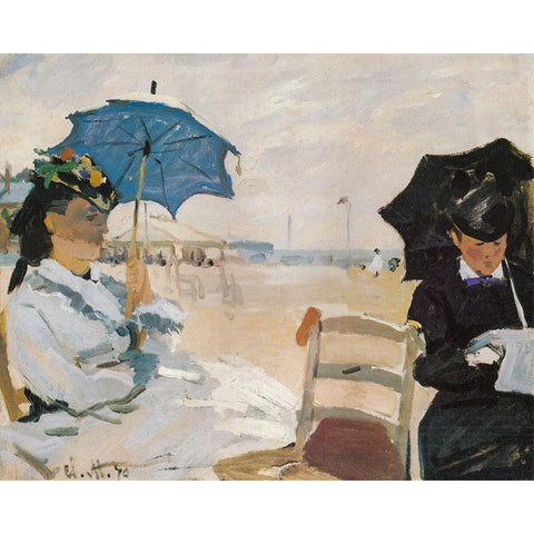 The Beach at Trouville 1870 Black Modern Wood Framed Art Print with Double Matting by Monet, Claude