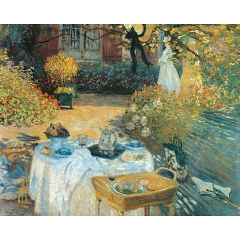 The Luncheon 1873 Gold Ornate Wood Framed Art Print with Double Matting by Monet, Claude