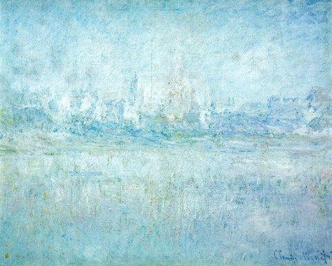 Vetheuil in the Fog 1879 Black Ornate Wood Framed Art Print with Double Matting by Monet, Claude