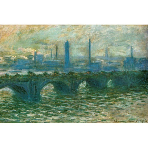 Waterloo Bridge 1902 Gold Ornate Wood Framed Art Print with Double Matting by Monet, Claude