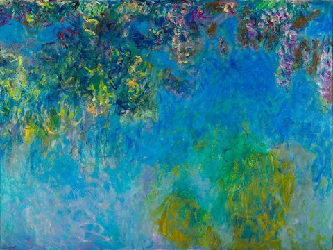 Wisteria White Modern Wood Framed Art Print with Double Matting by Monet, Claude