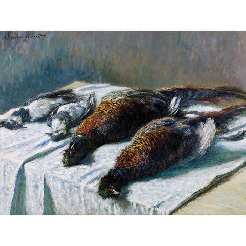 Still Life with Pheasants and Plovers 1879 Gold Ornate Wood Framed Art Print with Double Matting by Monet, Claude