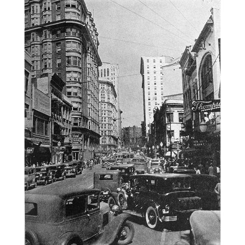 Peachtree Street Atlanta 1938 Gold Ornate Wood Framed Art Print with Double Matting by Vintage Photography