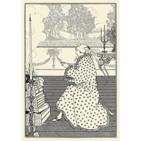 Rape of the Lock 1896 - The Barons prayer White Modern Wood Framed Art Print by Beardsley, Aubrey
