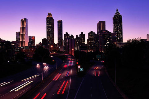 Night Skyline of Atlanta-Georgia I Black Ornate Wood Framed Art Print with Double Matting by Highsmith, Carol