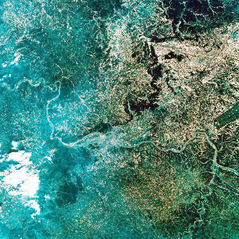 The Meandering Ohio River White Modern Wood Framed Art Print with Double Matting by NASA