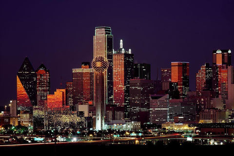 Dusk View of Dallas-Texas Black Ornate Wood Framed Art Print with Double Matting by Highsmith, Carol