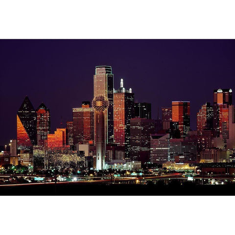 Dusk View of Dallas-Texas Black Modern Wood Framed Art Print with Double Matting by Highsmith, Carol