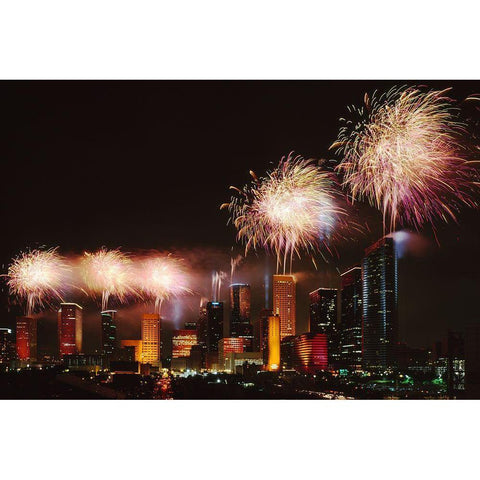 Fireworks over Houston-Texas Gold Ornate Wood Framed Art Print with Double Matting by Highsmith, Carol