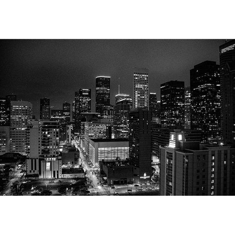 Houston-Texas at Night Black Modern Wood Framed Art Print with Double Matting by Texas Picture Archive