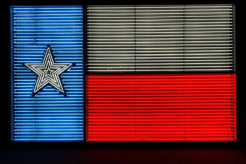 Neon Texas Flag at University of Texas at San Antonio White Modern Wood Framed Art Print with Double Matting by Highsmith, Carol