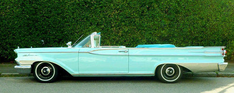 Classic Green Car White Modern Wood Framed Art Print with Double Matting by Vintage Photo Archive