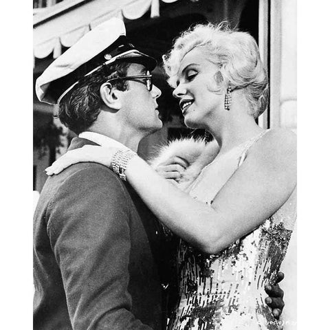Marilyn Monroe, Tony Curtis, Some Like it Hot, 1959 White Modern Wood Framed Art Print by Vintage Hollywood Archive