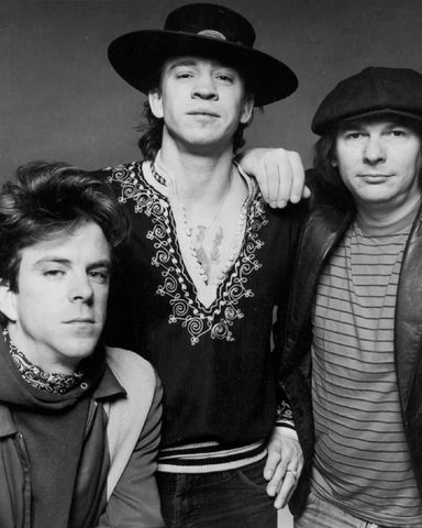 Stevie Ray Vaughn and Double Trouble-1983 Black Ornate Wood Framed Art Print with Double Matting by Vintage Music Archive