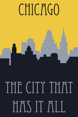 Chicago Skyline Poster White Modern Wood Framed Art Print with Double Matting by Vintage Travel Posters