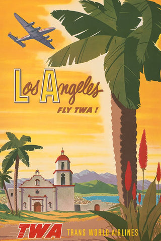 Los Angeles Travel Poster White Modern Wood Framed Art Print with Double Matting by Vintage Travel Posters