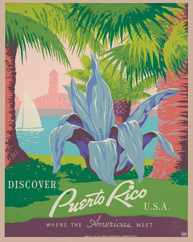 Puerto Rico Travel Poster White Modern Wood Framed Art Print with Double Matting by Vintage Travel Posters