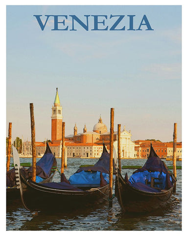 Venice Italy Poster Black Modern Wood Framed Art Print by Vintage Travel Posters
