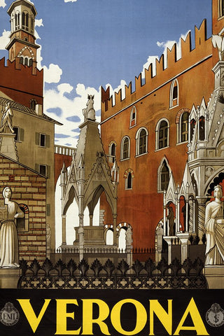 Verona Vintage Travel Poster Black Modern Wood Framed Art Print by Vintage Travel Posters