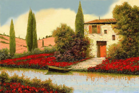 Lungo il Fiume Tra I Papaveri Black Ornate Wood Framed Art Print with Double Matting by Borelli, Guido