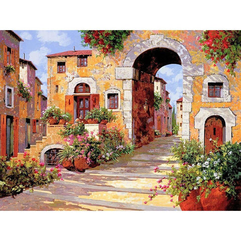 Lentrata al Borgo White Modern Wood Framed Art Print by Borelli, Guido