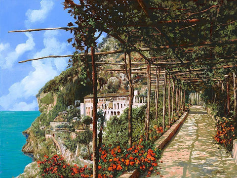 Lalbergio dei Cappucini ad Amalfi Black Ornate Wood Framed Art Print with Double Matting by Borelli, Guido