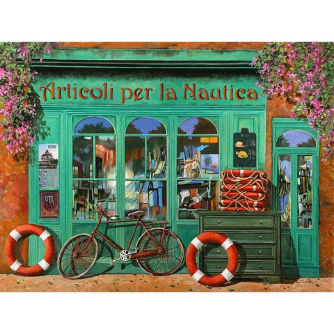 La Bicicletta Rossa (The Red Bicycle) Black Modern Wood Framed Art Print by Borelli, Guido