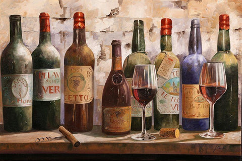 Buon Vino Black Ornate Wood Framed Art Print with Double Matting by Borelli, Guido