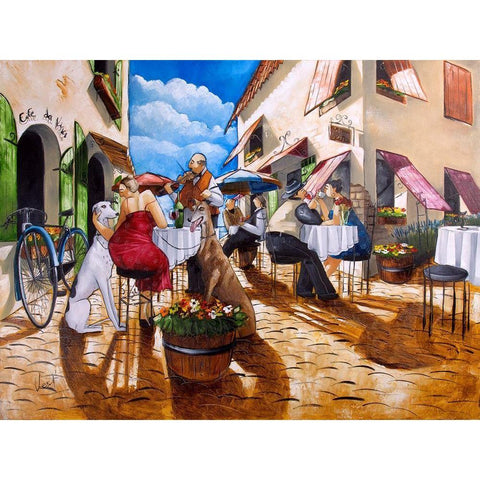 Lady and Greyhounds Black Modern Wood Framed Art Print with Double Matting by West, Ronald