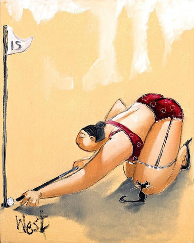 Golf Putting White Modern Wood Framed Art Print with Double Matting by West, Ronald