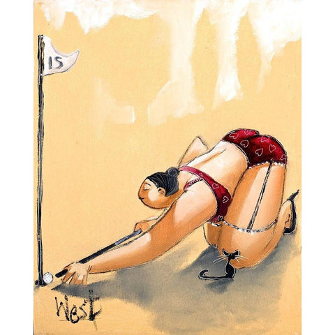 Golf Putting White Modern Wood Framed Art Print by West, Ronald