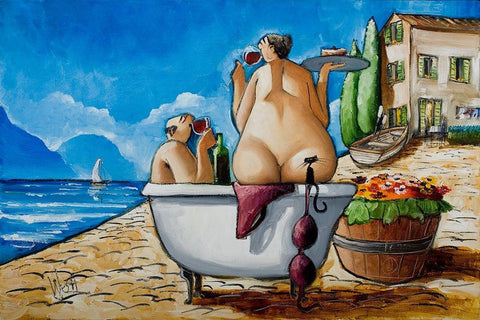 Tuscan Bath I Black Ornate Wood Framed Art Print with Double Matting by West, Ronald