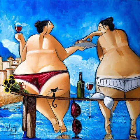 Wine and Cake Black Modern Wood Framed Art Print with Double Matting by West, Ronald