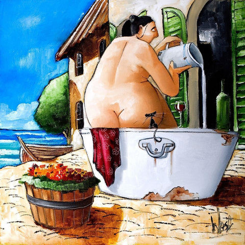 Tuscan Bath II White Modern Wood Framed Art Print by West, Ronald