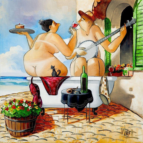 Bath and Banjo Black Modern Wood Framed Art Print with Double Matting by West, Ronald