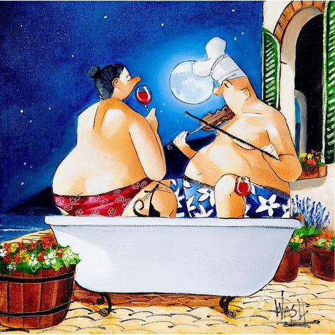 Moonlight Serenade Black Modern Wood Framed Art Print by West, Ronald