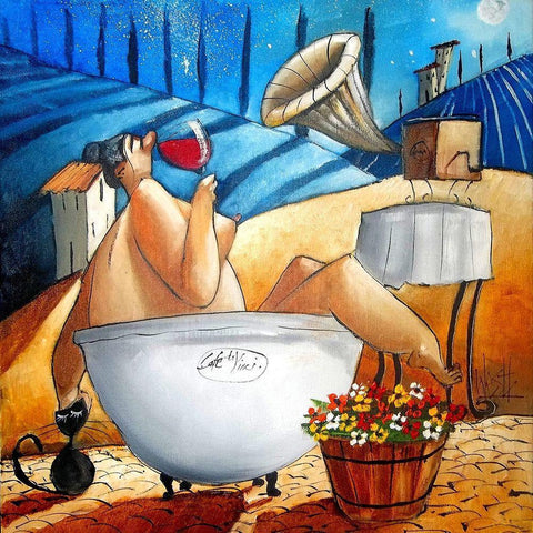 Late Night Bath V Gold Ornate Wood Framed Art Print with Double Matting by West, Ronald